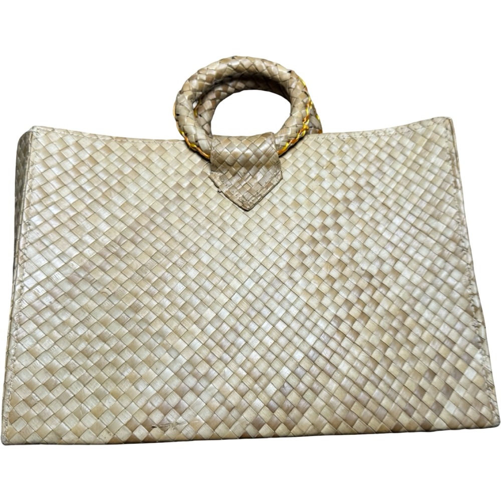 Cabana by S Straw Tote Bag Womens Medium Tan Good Floral Hawaii Woven Vintage - Picture 2 of 8